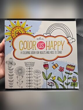 New Hallmark Color Us Happy Adult and Kid Coloring Book Flowers Rainbows